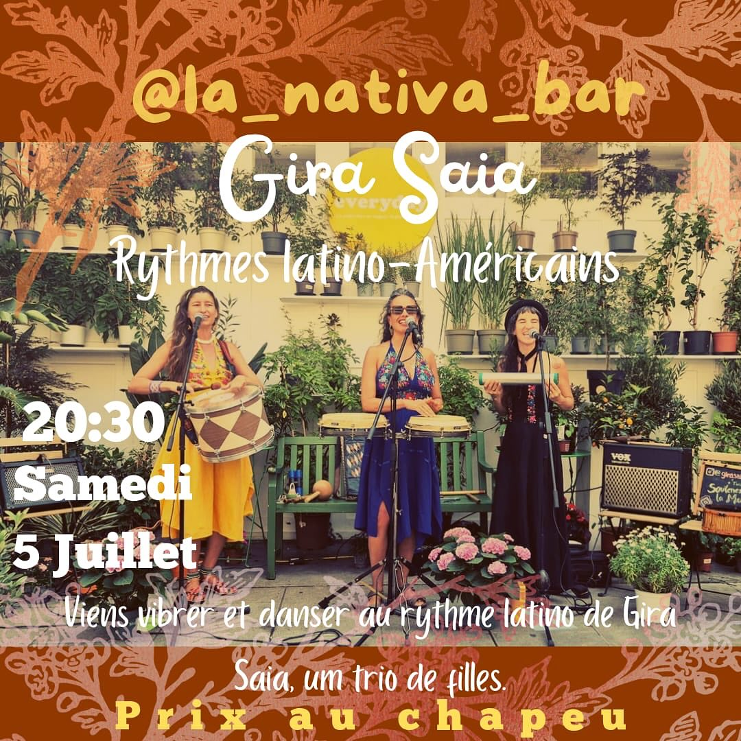 🎶 Concert Gira Saia ce samedi à 20h30 ! 🌈✨
Elles viennent du Brésil, du Chili et de Colombie… et elles vont faire vibrer La Nativa !
Gira Saia, c’est un trio de musiciennes ultra talentueuses, qui mélangent les voix, les percussions et une panoplie d’instruments pour faire danser ton cœur et ton corps 💃🏽🥁🎤
Au programme : samba, forró, funk et bien d’autres rythmes latino-américains envoûtants 🔥
Une soirée colorée, ensoleillée et surtout 100% good vibes à vivre ensemble 🌞
📍 Samedi à 20h30 à La Nativa
🎟️ Entrée gratuite
💰 Participation au chapeau (pense à amener un petit billet pour soutenir ces artistes incroyables !)
Viens avec ton crew, un cocktail à la main et l’envie de danser 🌺🍹
#événementsGenève #baràcocktail #barGenève #concertGenève #musiqueLatine #GiraSaia #LaNativa #latinvibes #forróGenève #sambaGenève
La Team Nativa
Se rencontrer, s’inspirer, s’évader grâce à l’art, l’entrepreneurial et la spiritualité. 🔮🖼️✌️